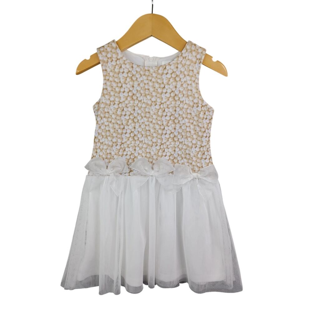 Lavender by US Angels Girls Pearl Print Bow Applique Party Dress Size 2T Ivory